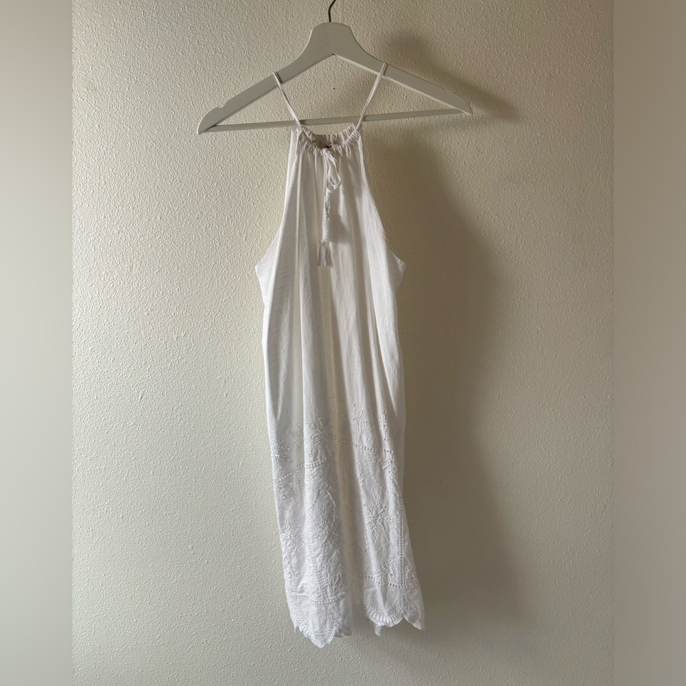Vineyard Vines Eyelet Halter White Cotton Dress Scalloped Hem